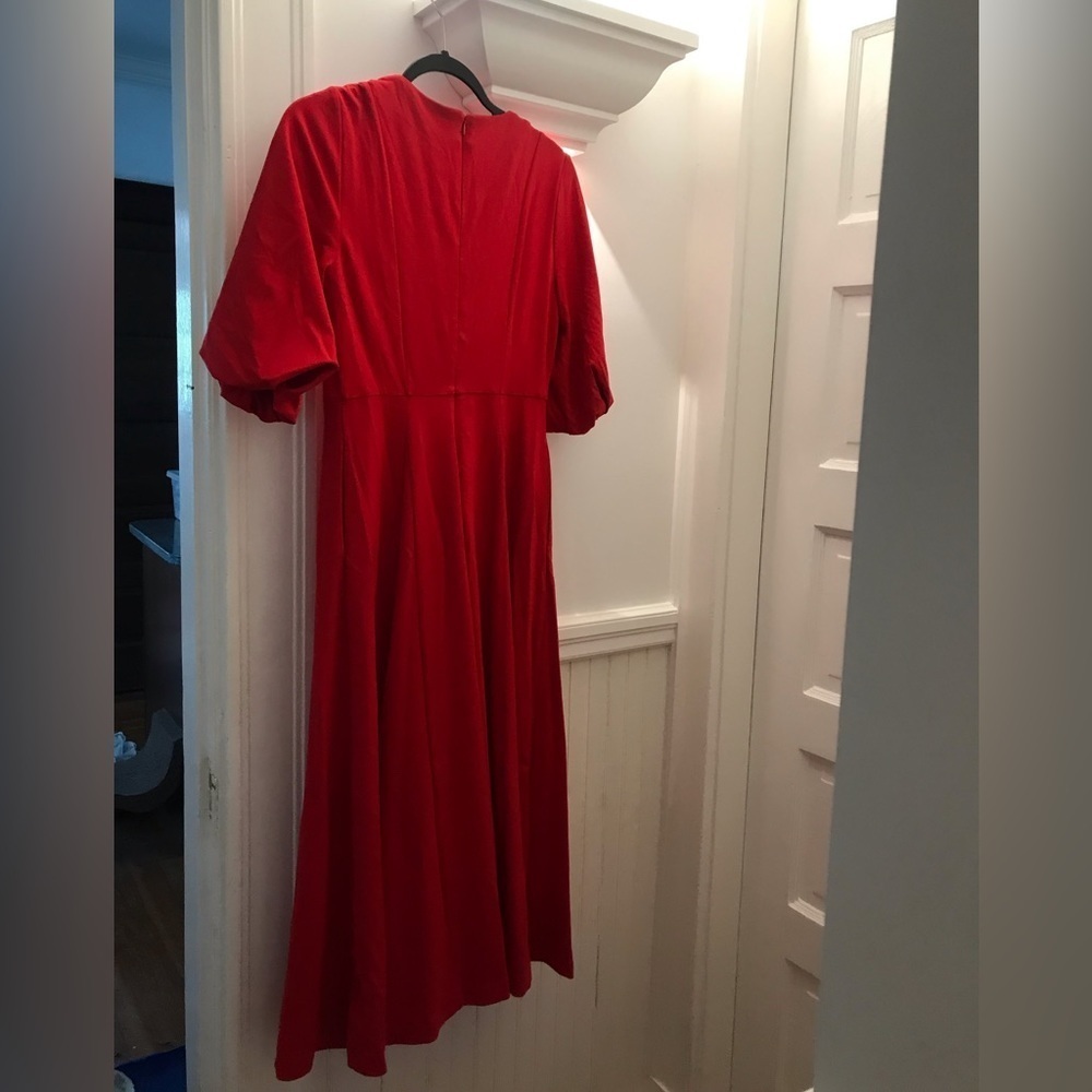 Boden Red Midi Dress with Puff Sleeves - Picture 3 of 3